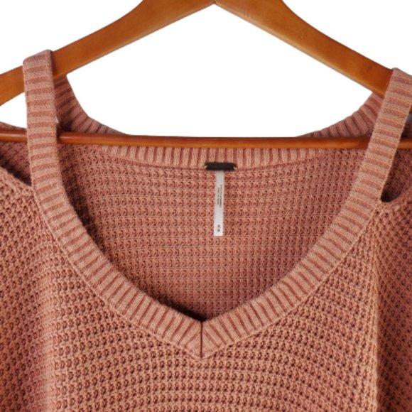 Free People Orange Moonshine V-neck Waffle Pullover. Size Medium - Picture 4 of 5